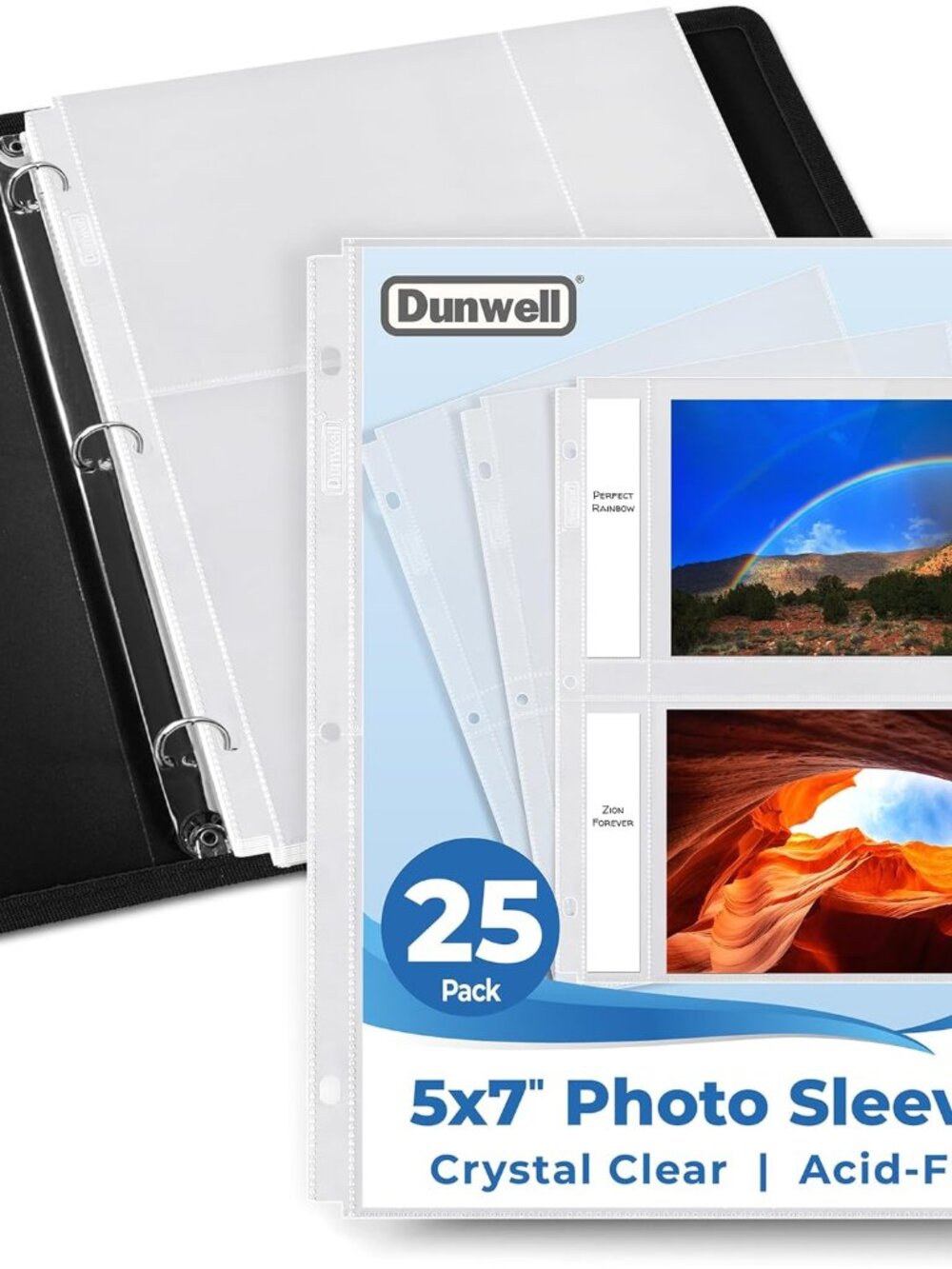 5x7 Photo Sleeves for 3-Ring Binder, 25 Pack for 100 Pictures, Each Sheet Holds